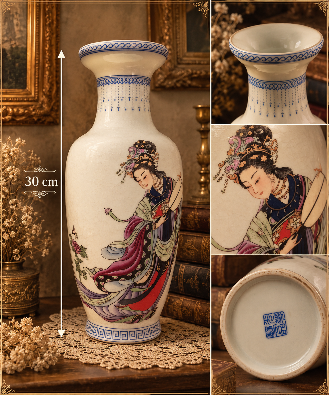Vintage Jingdezhen Famille Rose Porcelain Vase with Hand-Painted Court Lady