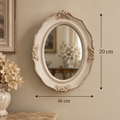 Petite Oval Ivory Resin Mirror with Floral Details