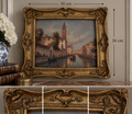 Ornate Antique-Gold Resin Frame with Venetian Canal & Bell Tower Scene