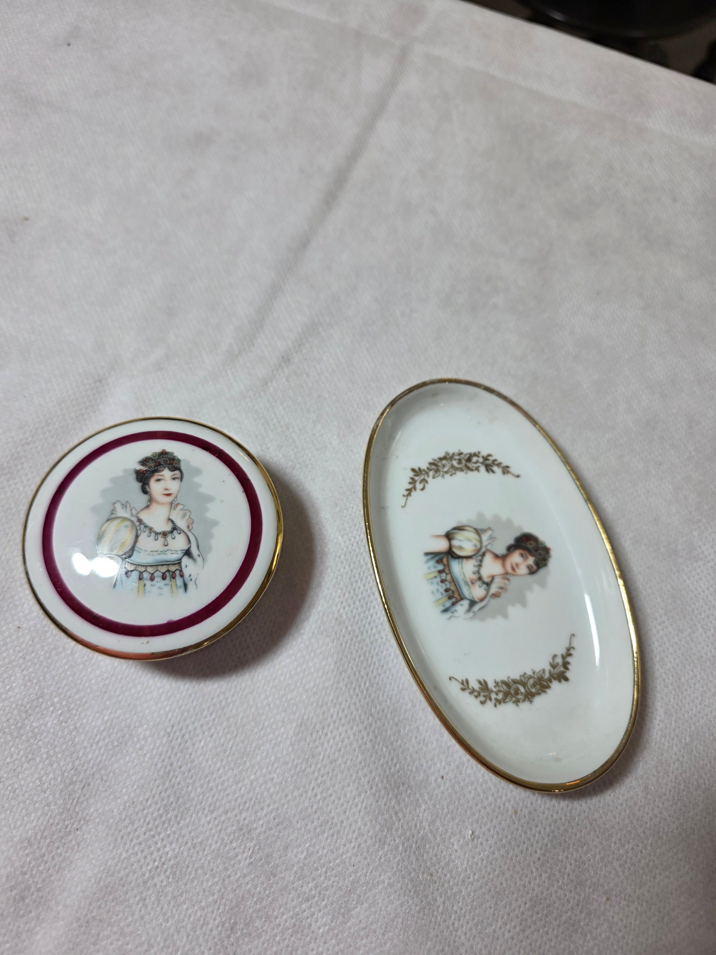 Rare limoges Josephine petite tinket box and plate set