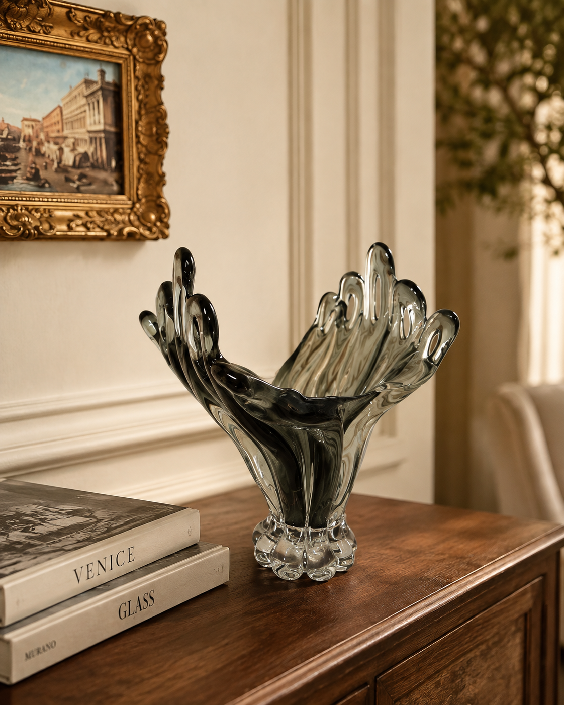 Murano Smoky Art Glass Centerpiece Bowl
