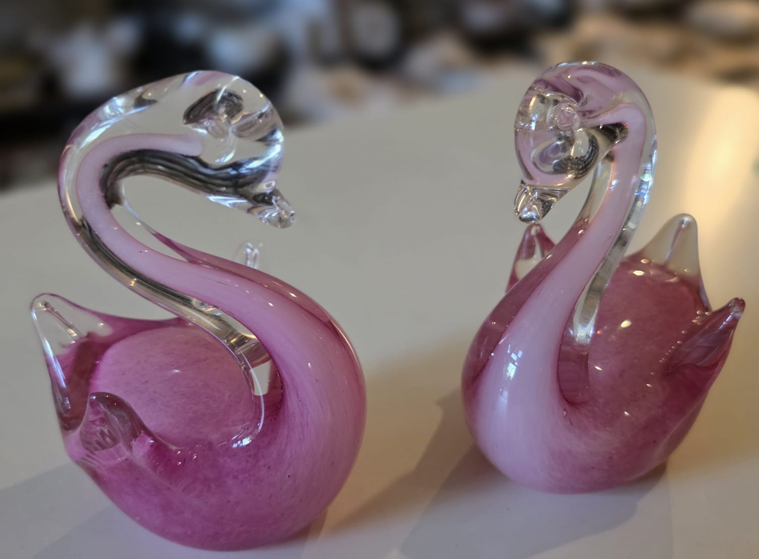 Murano Art Glass Swans — Pink, Set of 2 (12\text{ cm})