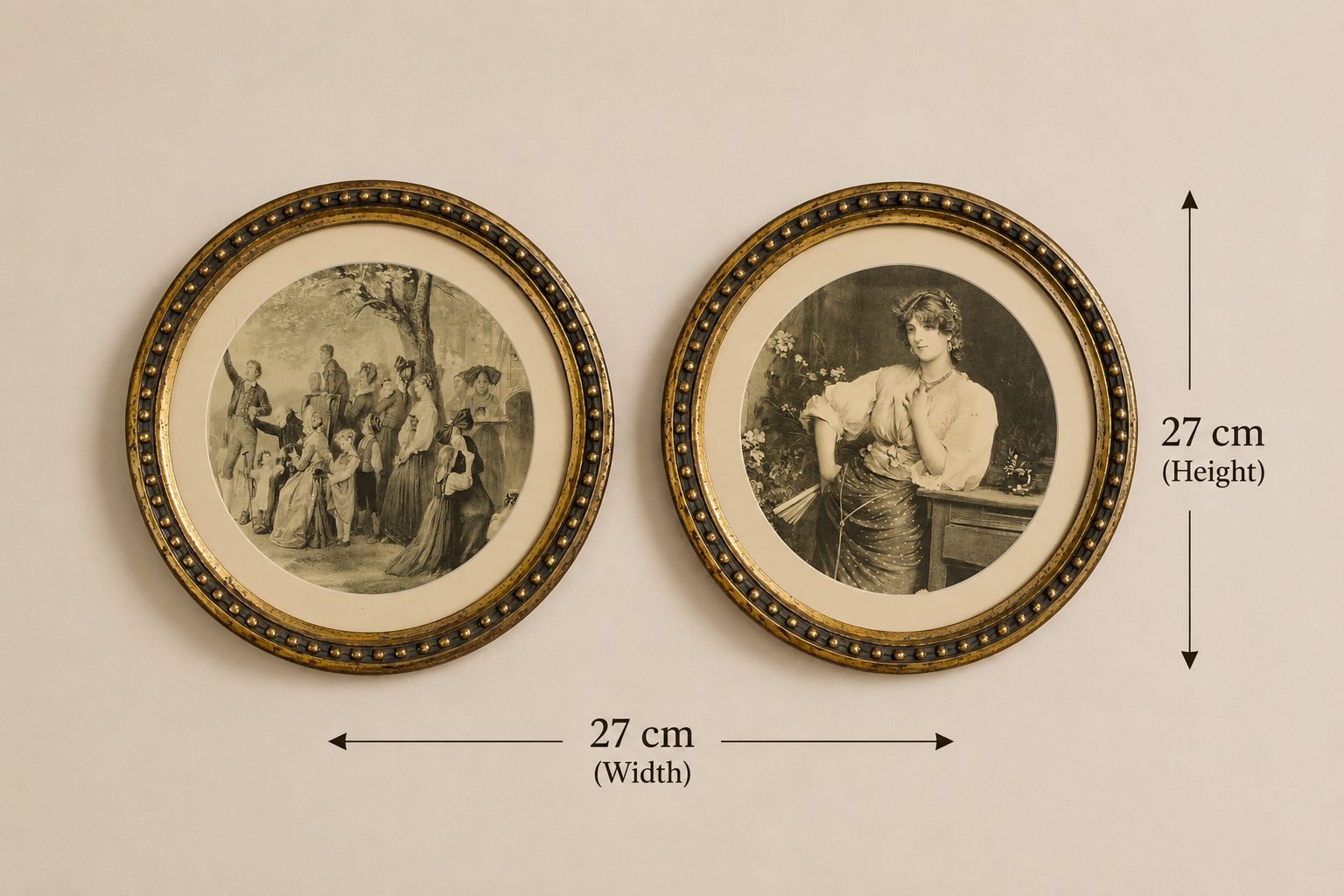 Pair of Vintage Round Framed Wall Prints