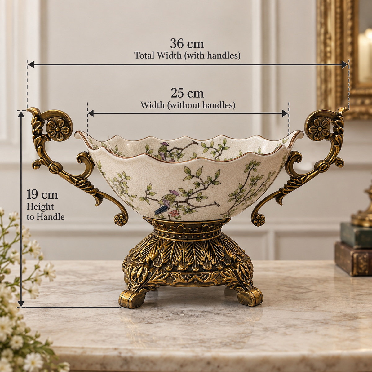 Crackle Porcelain & Ornate Metal Centerpiece