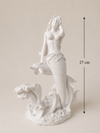 White Resin Mermaid with Dolphin Sculpture