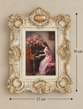 Romantic Pianist Wall Art – Ornate Ivory Rococo Frame
