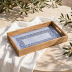 Imported Lavender & White Ceramic Inlay Wooden Serving Tray – 40 × 25 cm - Home Center UAE