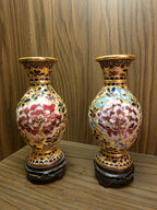 Twin Floral Cloisonné Vases