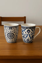 Blue & White Patterned Porcelain Mugs - set of 3