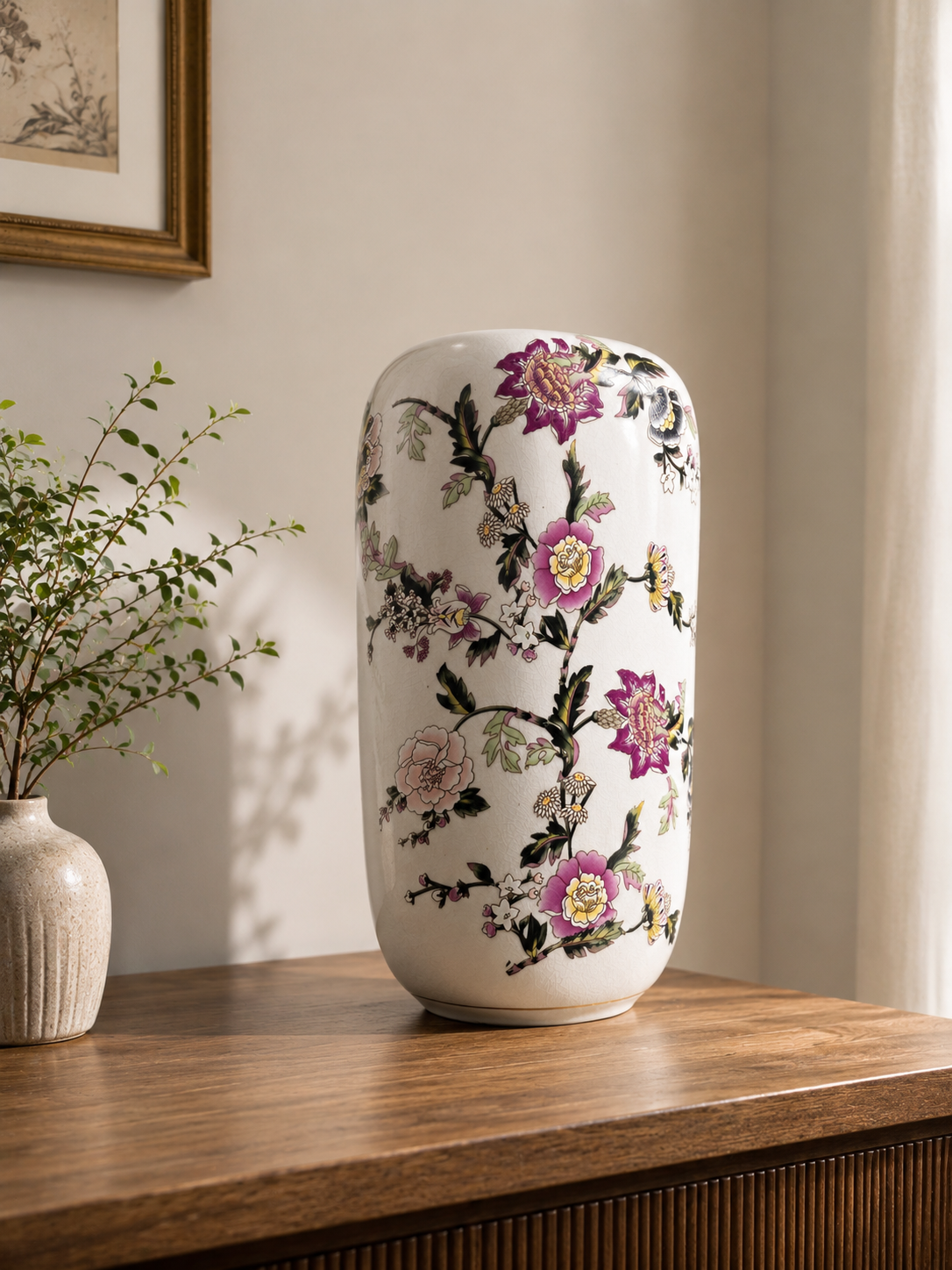 Floral Elegance Porcelain Statement Vase
