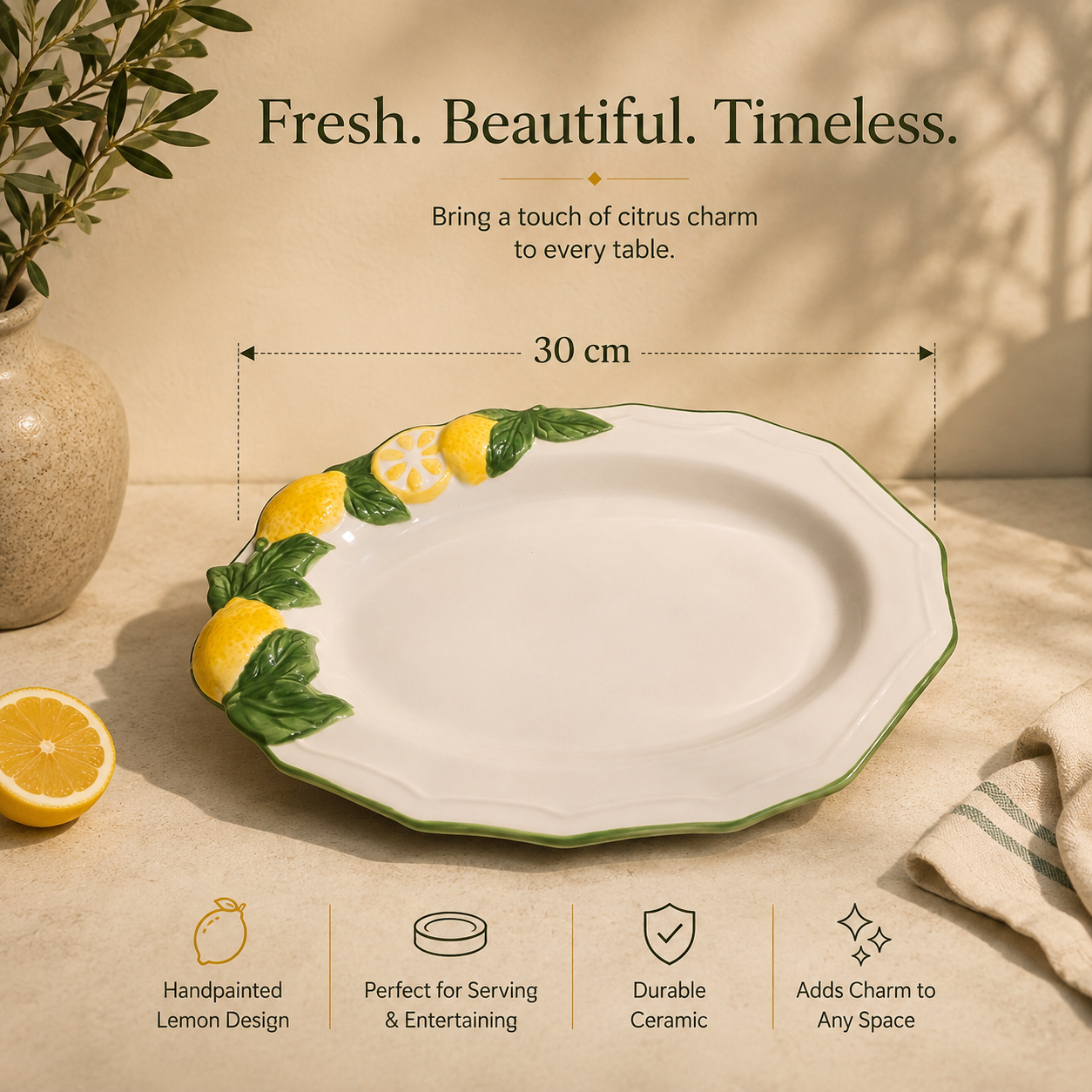 Mediterranean Lemon Ceramic Serving Platter – 30 cm