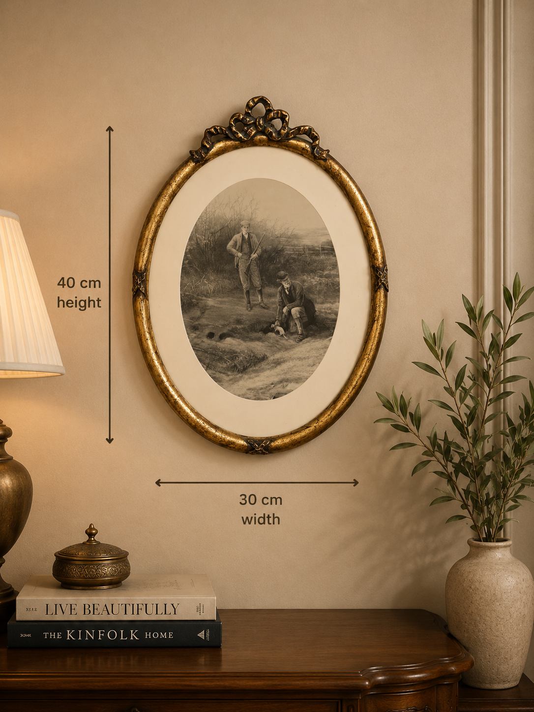 Vintage Oval Hunting Scene Wall Art