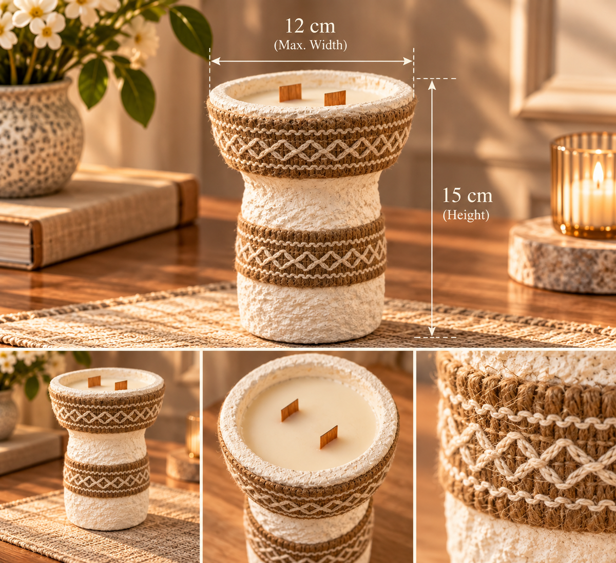 🤍 Ivory Boho Double-Wick Candle