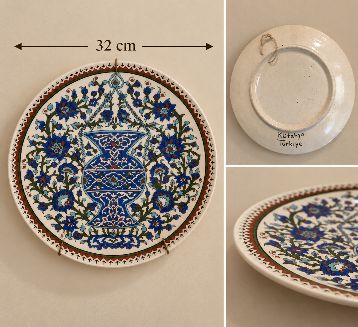 Kütahya Türkiye Floral Wall Plate – 32 cm