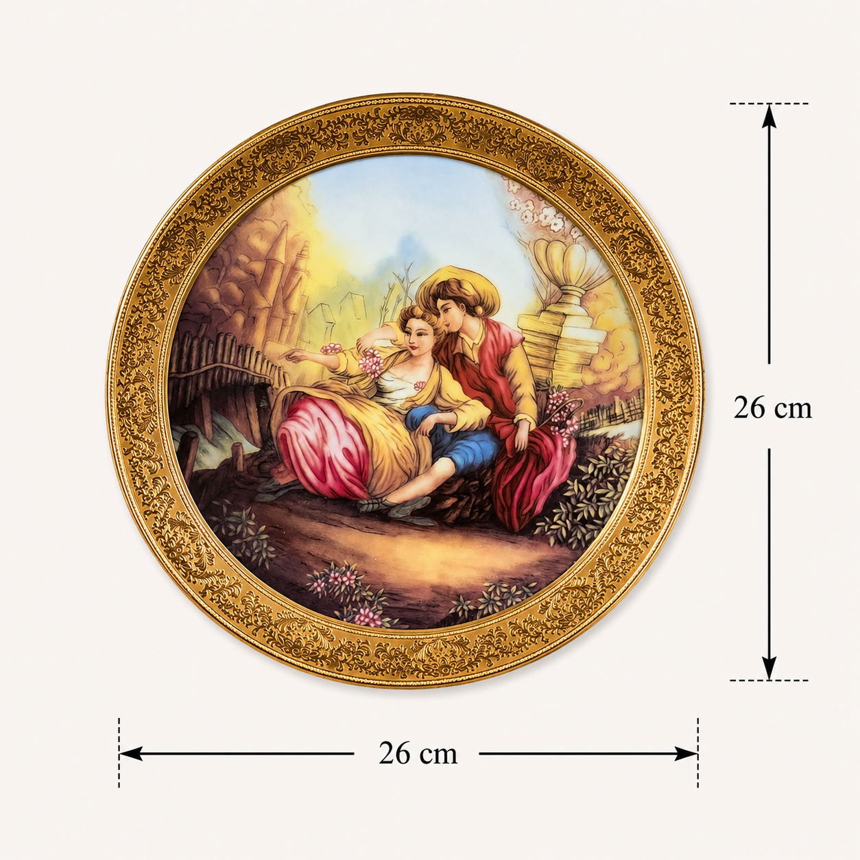 Romantic Porcelain Wall Plate in Ornate Gold Frame