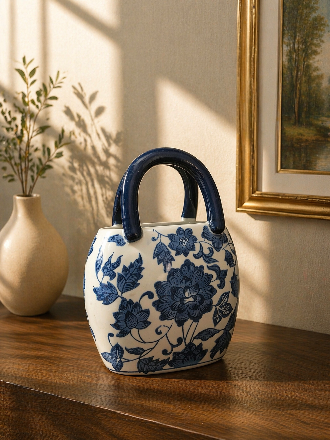 Bleu Blanc Sculptural Handled Vase