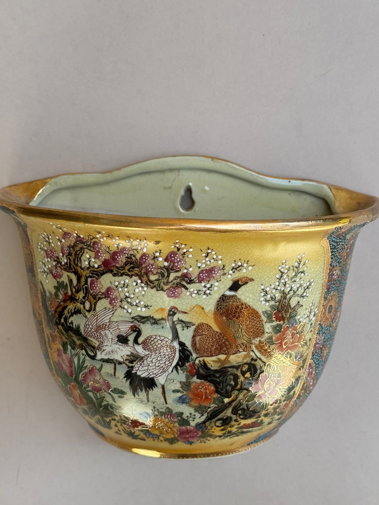 Royal Satsuma Hand-Painted wall pocket