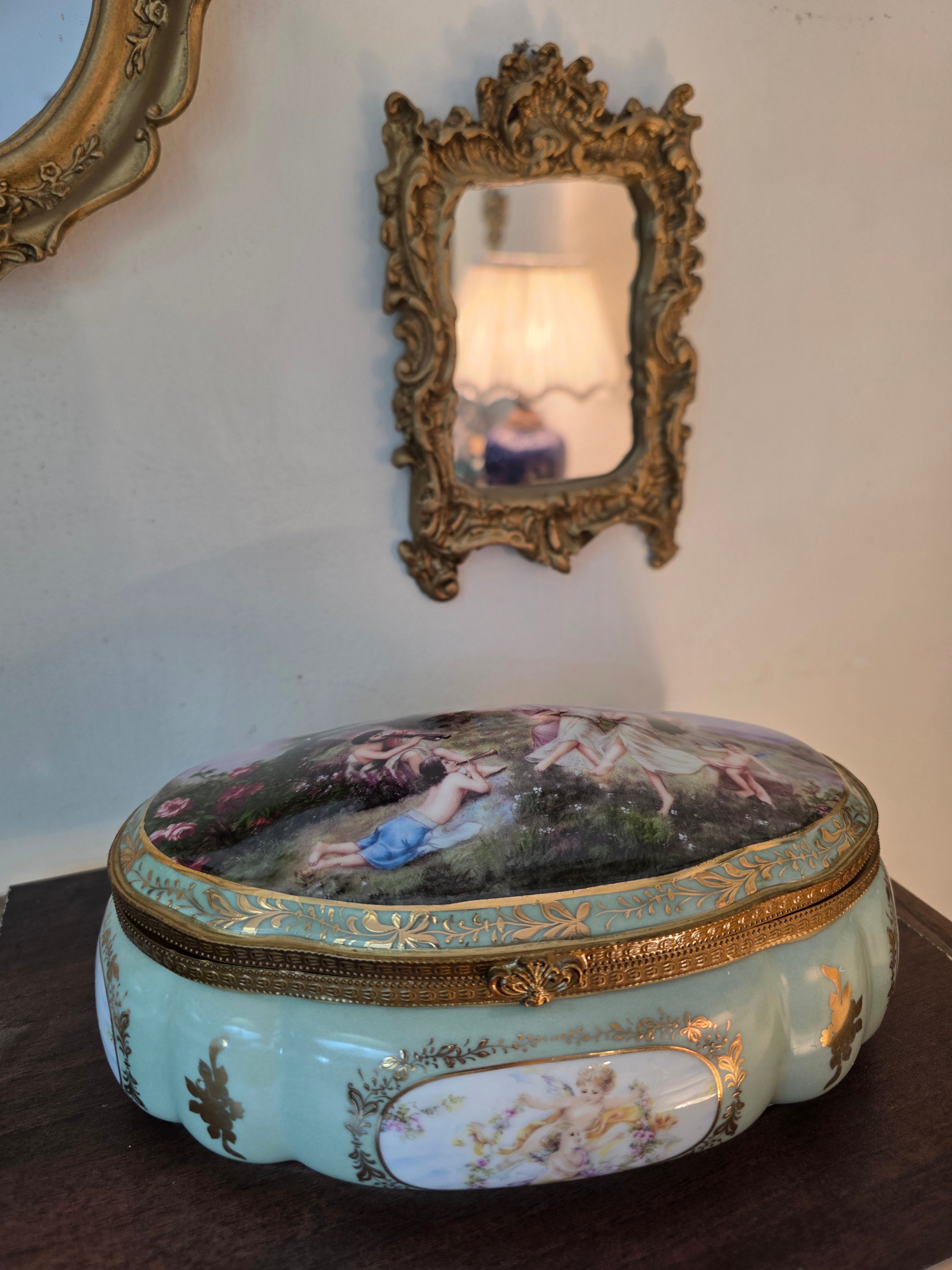Limoges France Cherub Bonbonnière – 24K Gold Accents