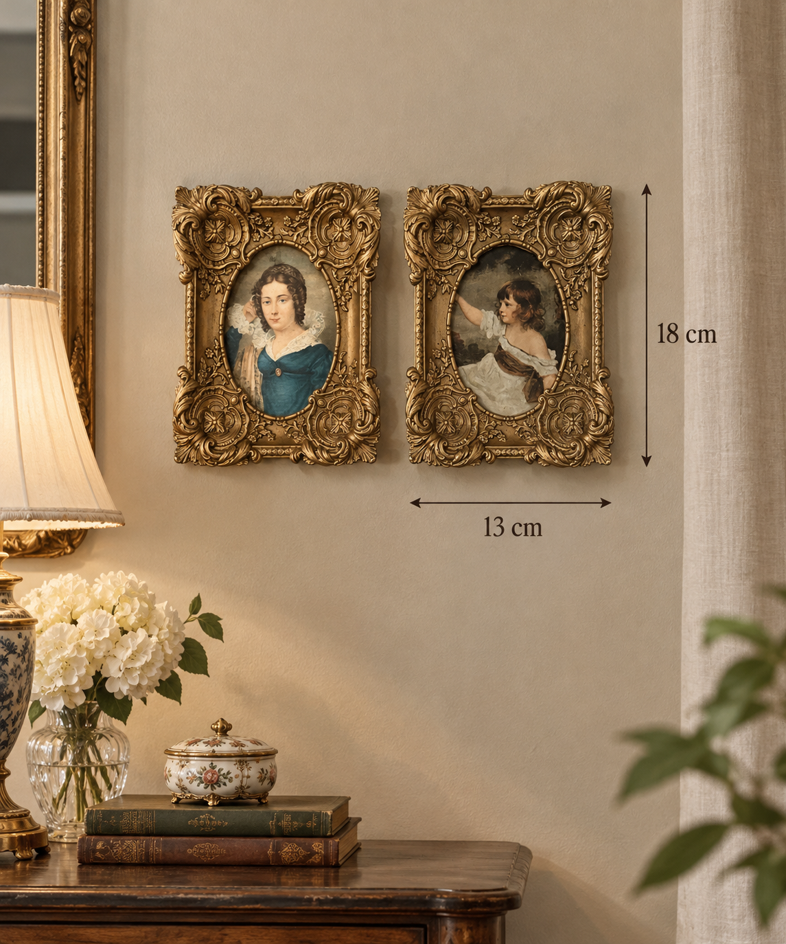 Timeless Portraits – Small Classic Ornate Gold Wall Art Pair