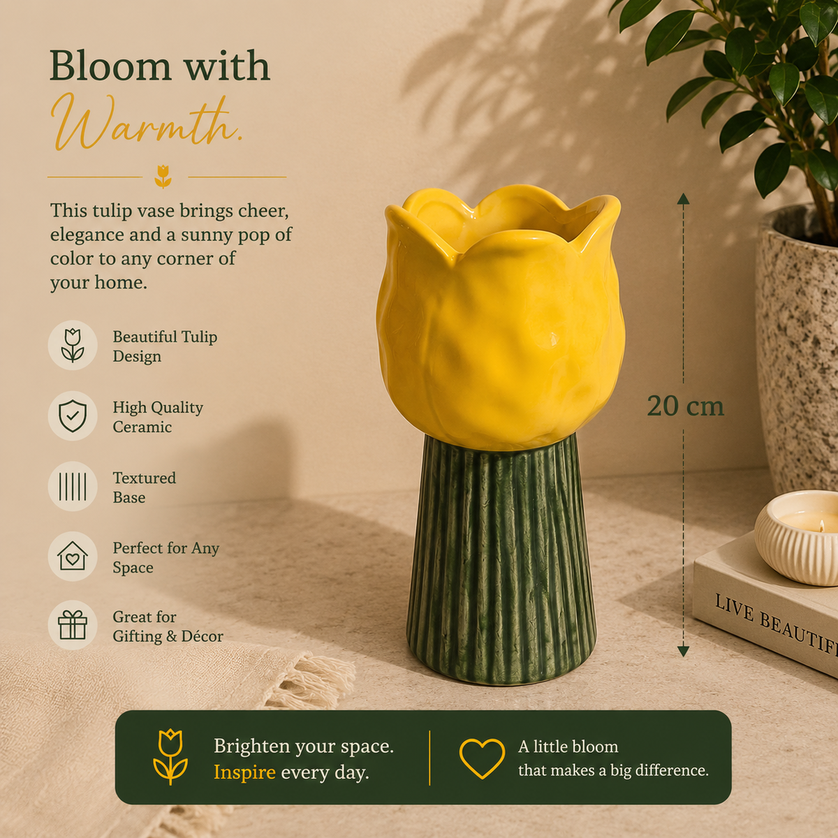 Sunny Tulip Ceramic Accent Vase – 20 cm