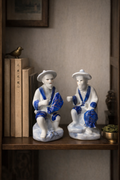 Vintage Blue & White Porcelain Fisherman Figurines – Pair