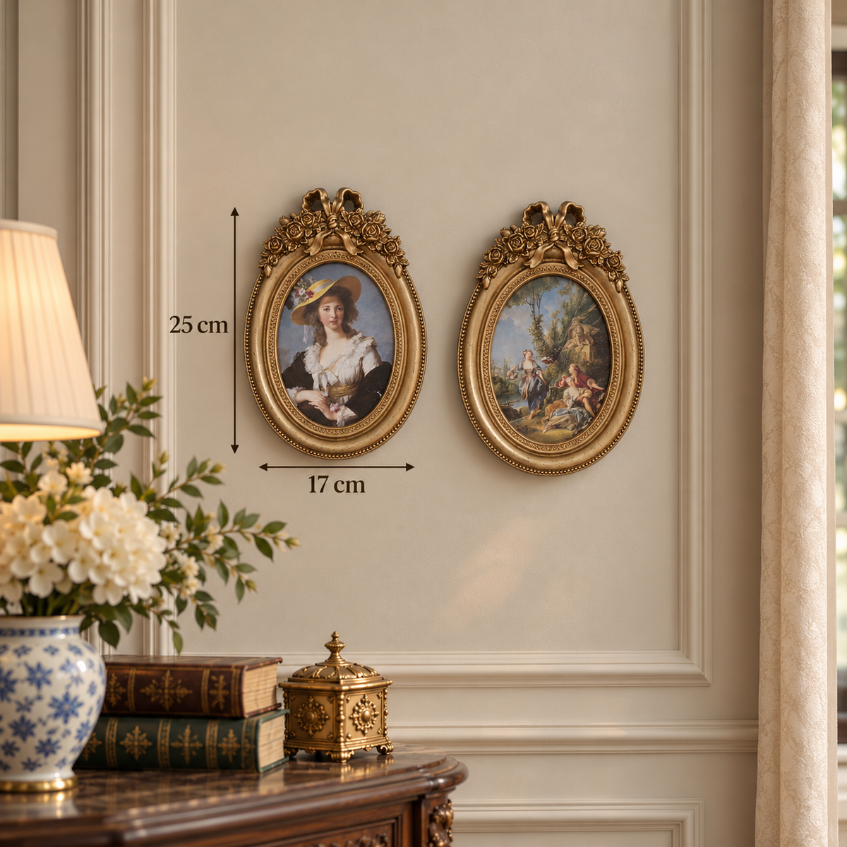 Portraits of Elegance – Classical Resin Oval Wall Art Pair