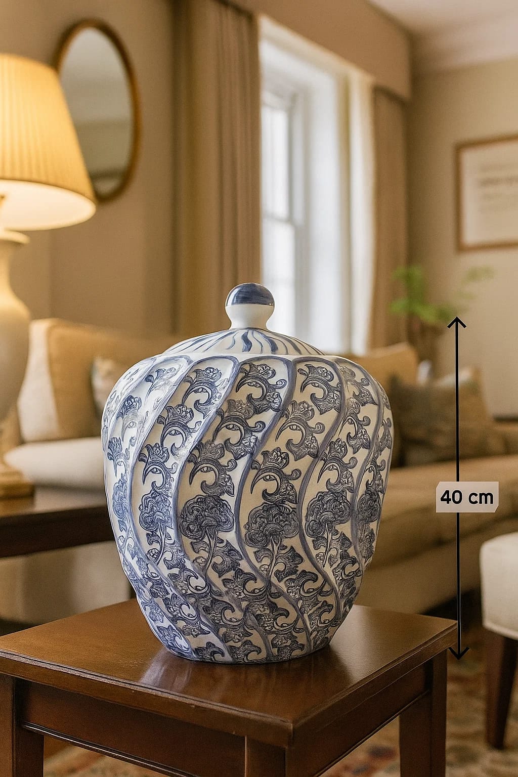 Blue Blanc Lidded Ginger Jar — 40\text{ cm}