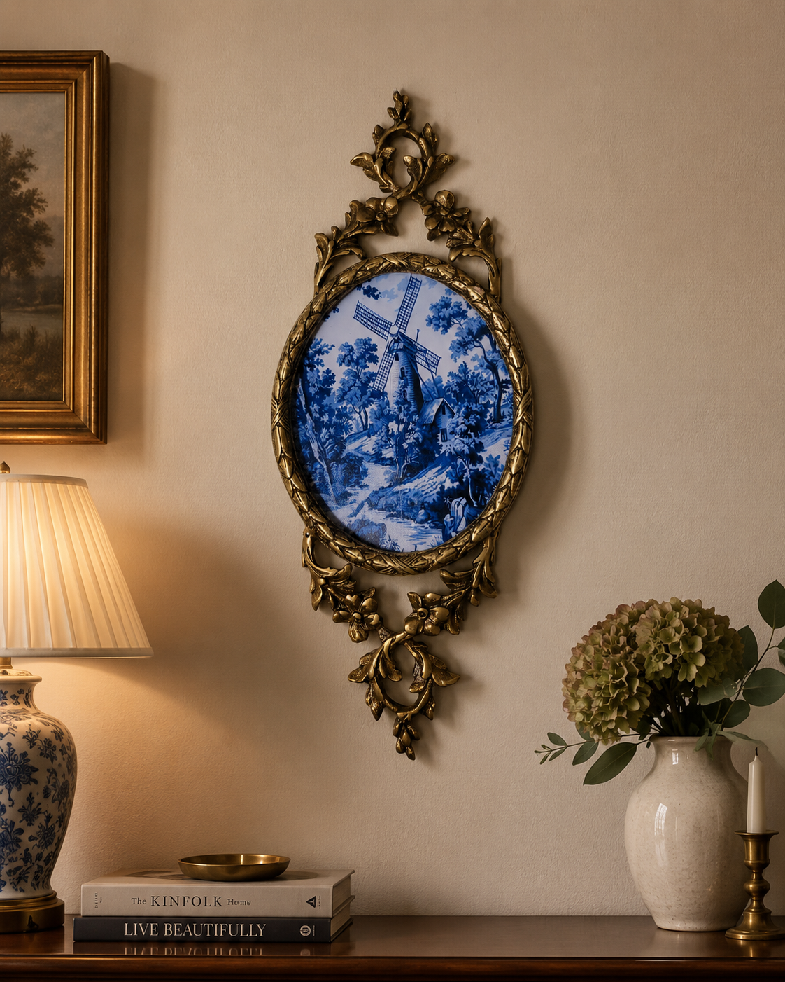 Delft Style Blue Windmill Copper Wall Plaque