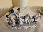 Vintage Blue and White Porcelain 4-Horse Drawn Carriage Figurine – Gilded Rococo Court Scene