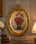 Vintage Red Roses Oil Painting in Ornate Gilt Wood Frame
