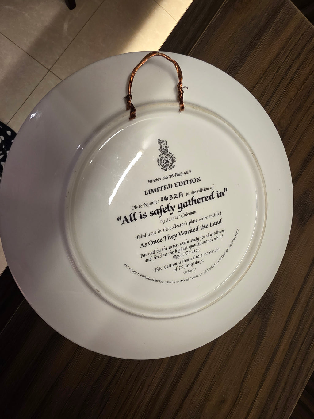 Royal Doulton Limited Edition Collector’s Plate – “All Is Safely Gathered In”