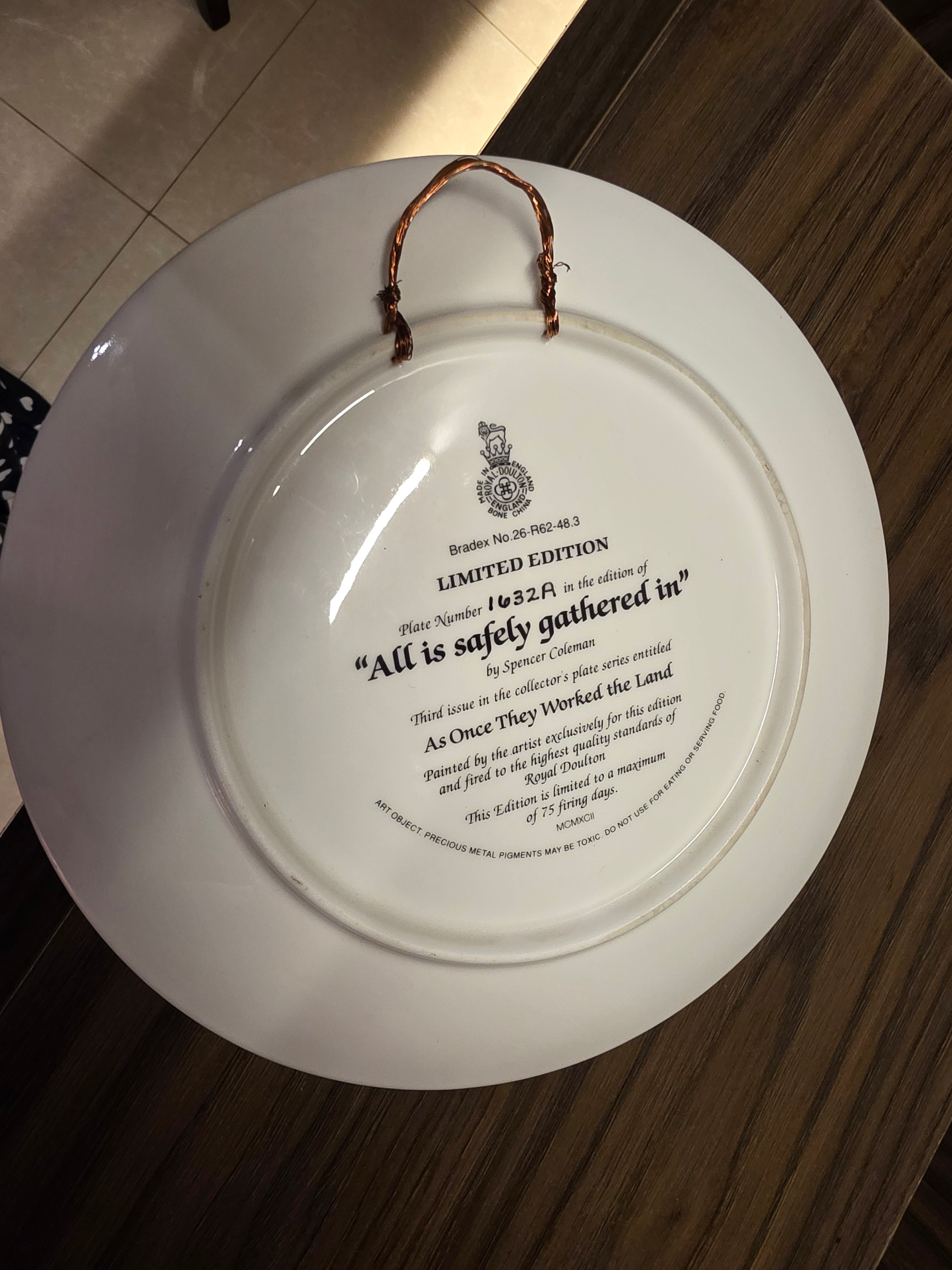 Royal Doulton Limited Edition Collector’s Plate – “All Is Safely Gathered In”