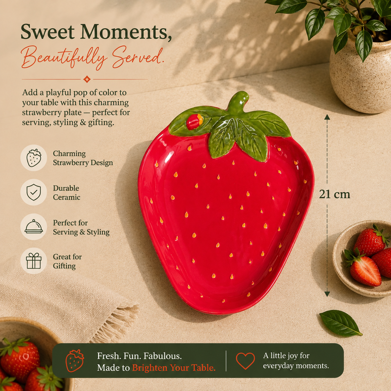 Strawberry Delight Ceramic Serving Plate – 21 cm