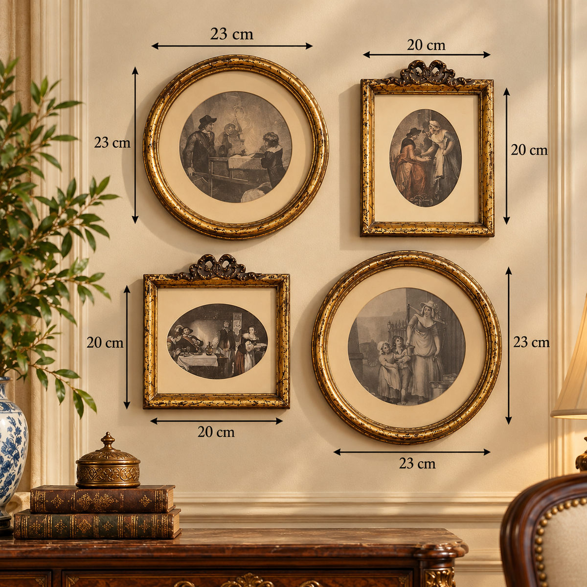 Vintage Gold-Framed Classical Prints – Timeless Wooden Wall Elegance - G1