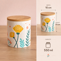 Floral Ceramic Canister with Wooden Lid – 550 ml 🌼🌿