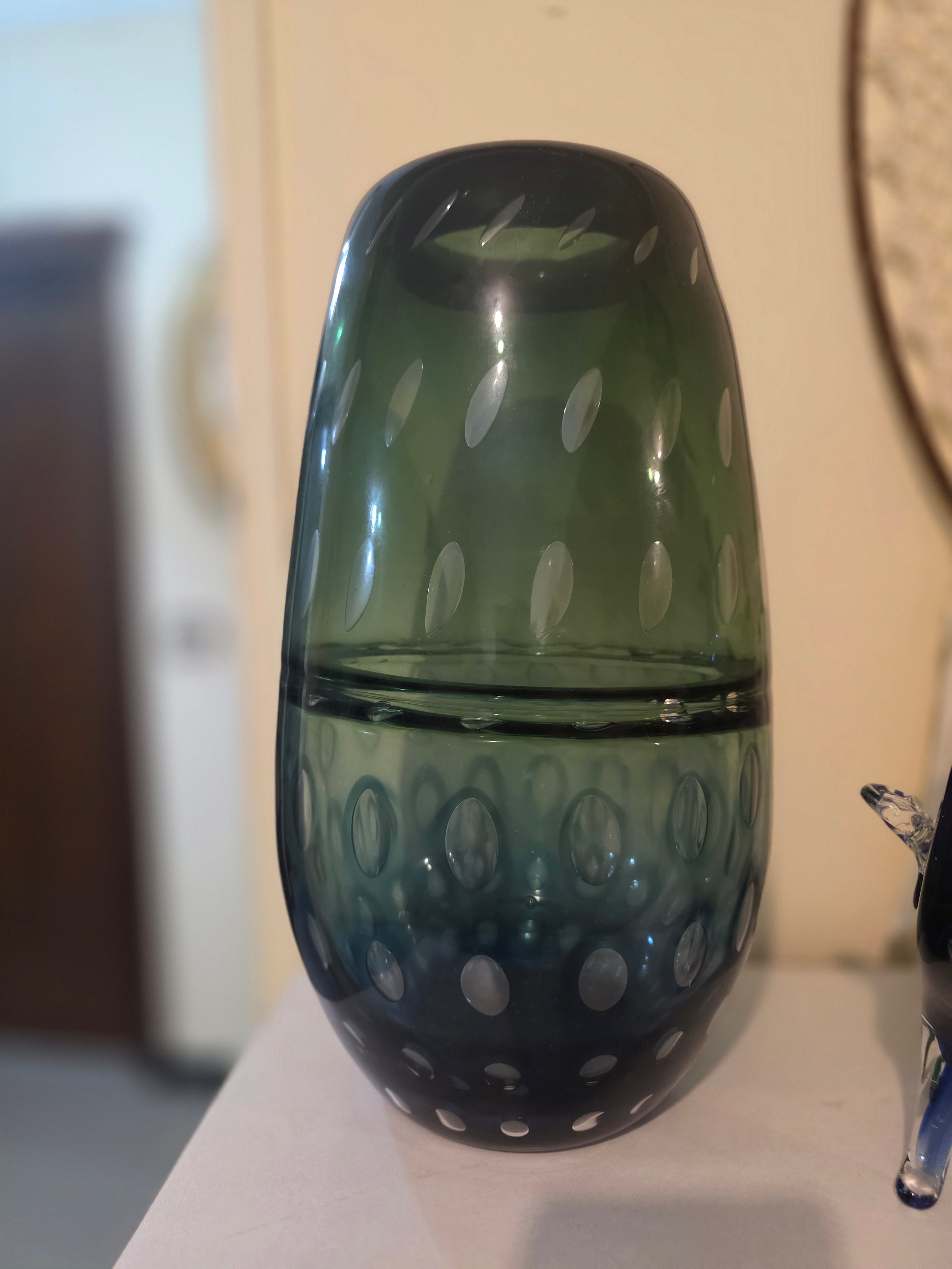 Murano Emerald & Deep Blue Art Glass Vase