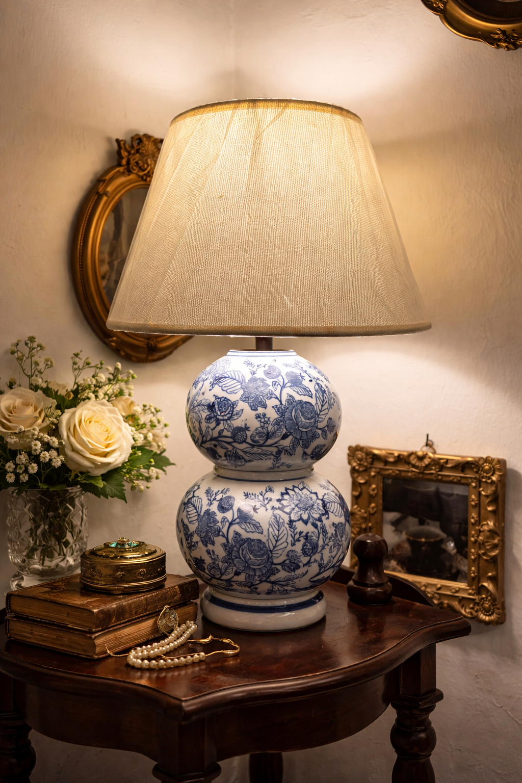 Vintage Style Blue & White Porcelain Table Lamp - not including chapeau
