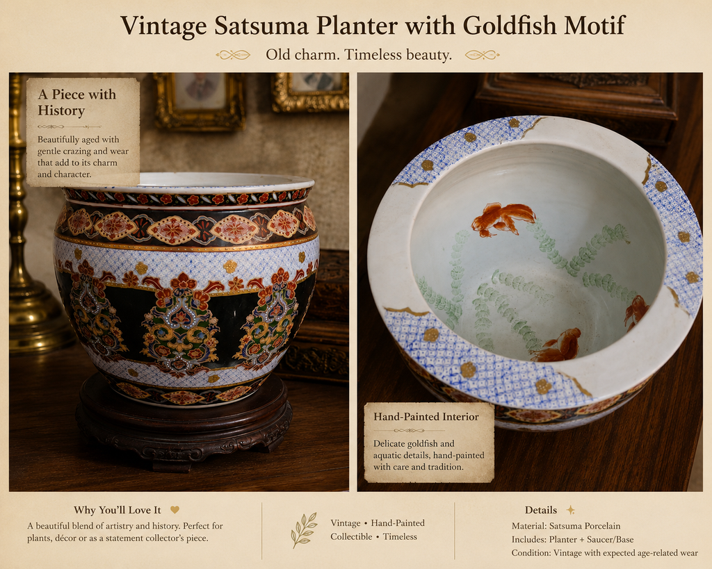 Vintage Satsuma Goldfish Porcelain Planter