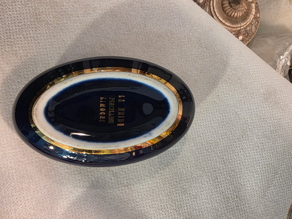 Vintage Cobalt Blue & Gold Porcelain Set – Romantic Cameo Design