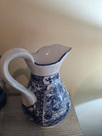 Vintage Chinoiserie Ceramic Water Jug Centerpiece – Blue & White Winged Dragon Motif with Scalloped Spout