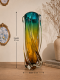 Murano Teal & Amber Tall Art Glass Vase – 37 cm