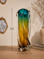 Murano Teal & Amber Tall Art Glass Vase – 37 cm