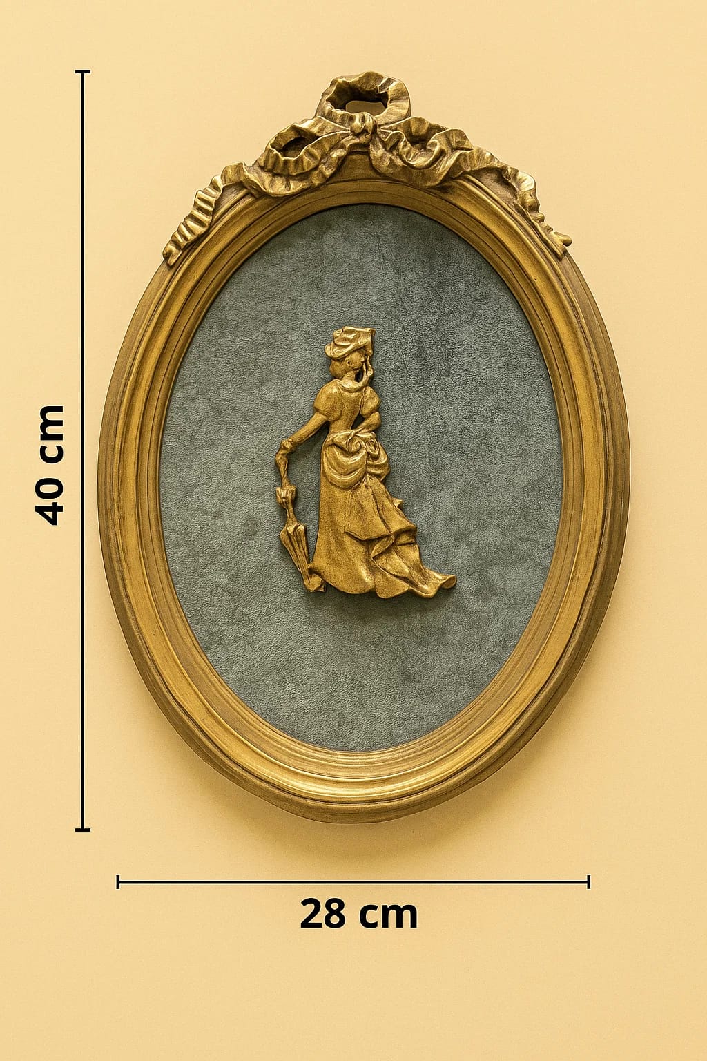 A pair of vintage-style, oval gold frames each housing a French-style bas-relief depicting...