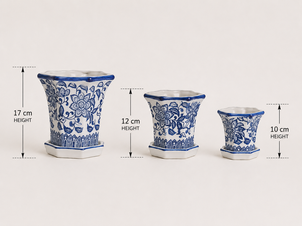 Bleu Blanc Ceramic Planter Trio