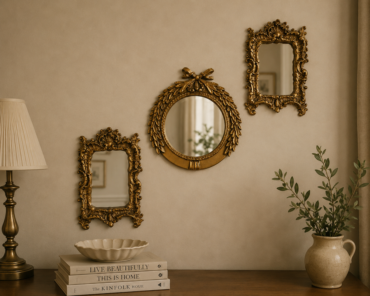✨ Vintage Ornate Gold Mirror Collection – Set of 3