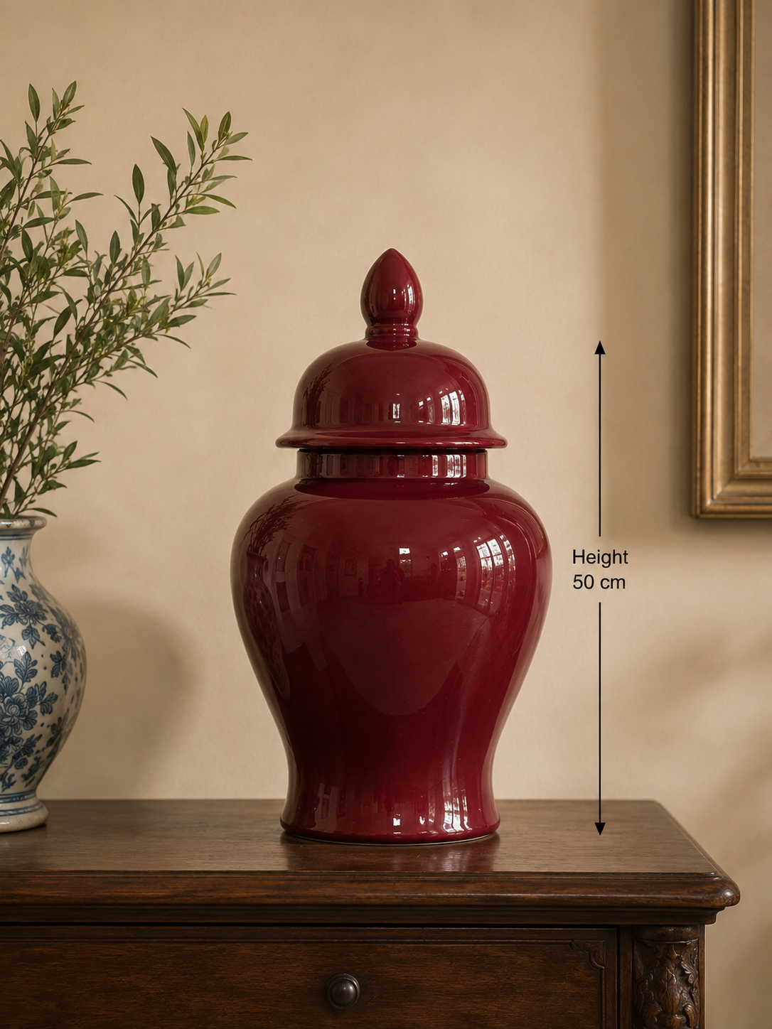 Burgundy Ceramic Ginger Jar – 50 cm