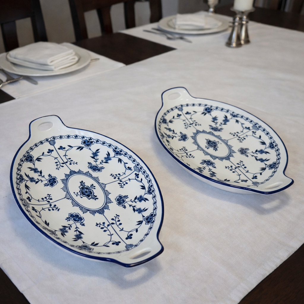 Classic blue and white platters - set of 2