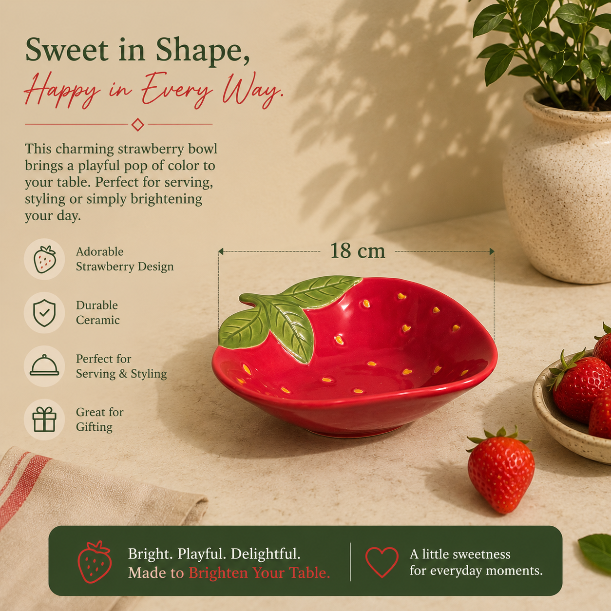 Strawberry Sweetheart Ceramic Serving Bowl – 18 cm