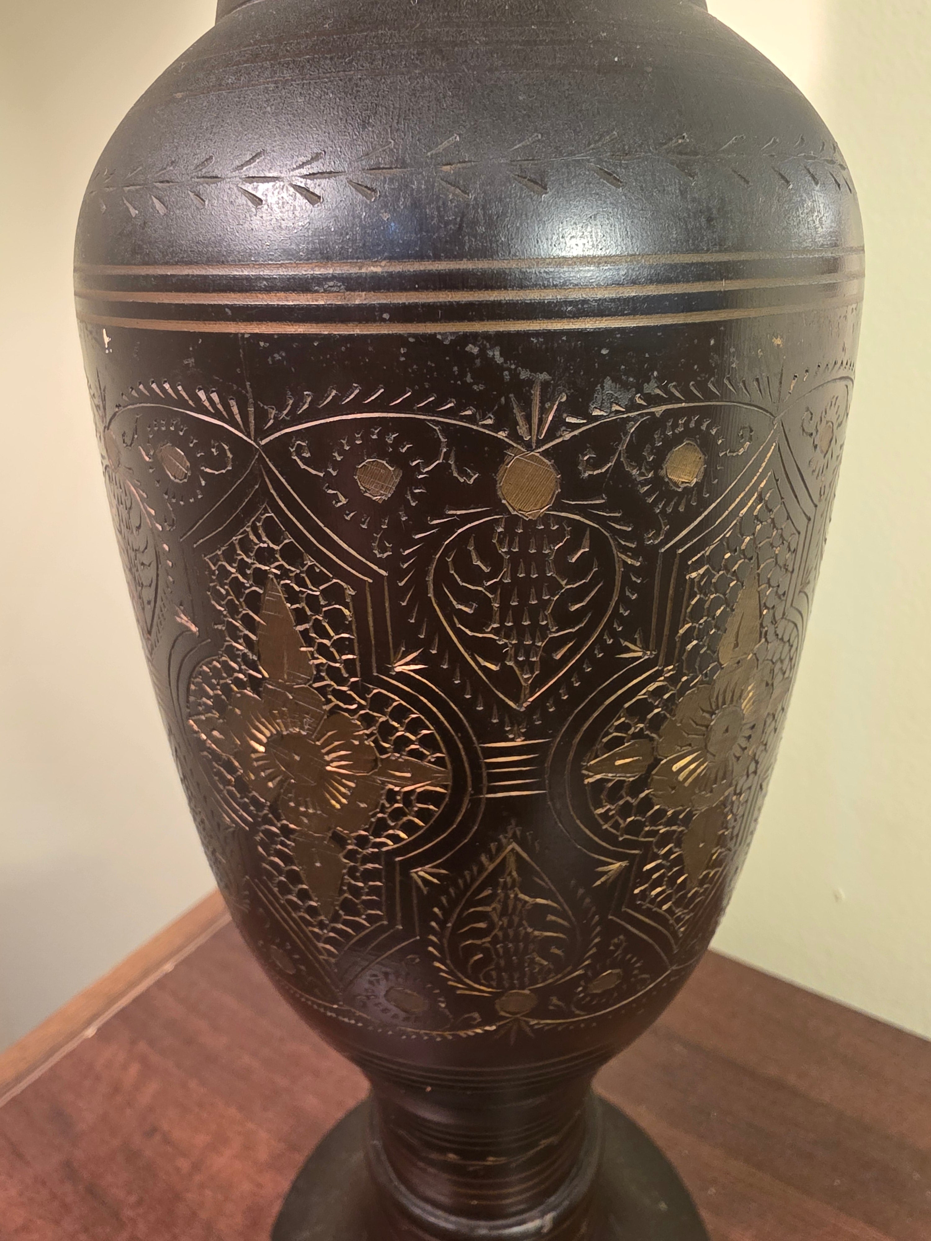 Hand-Engraved Antique Copper Vase
