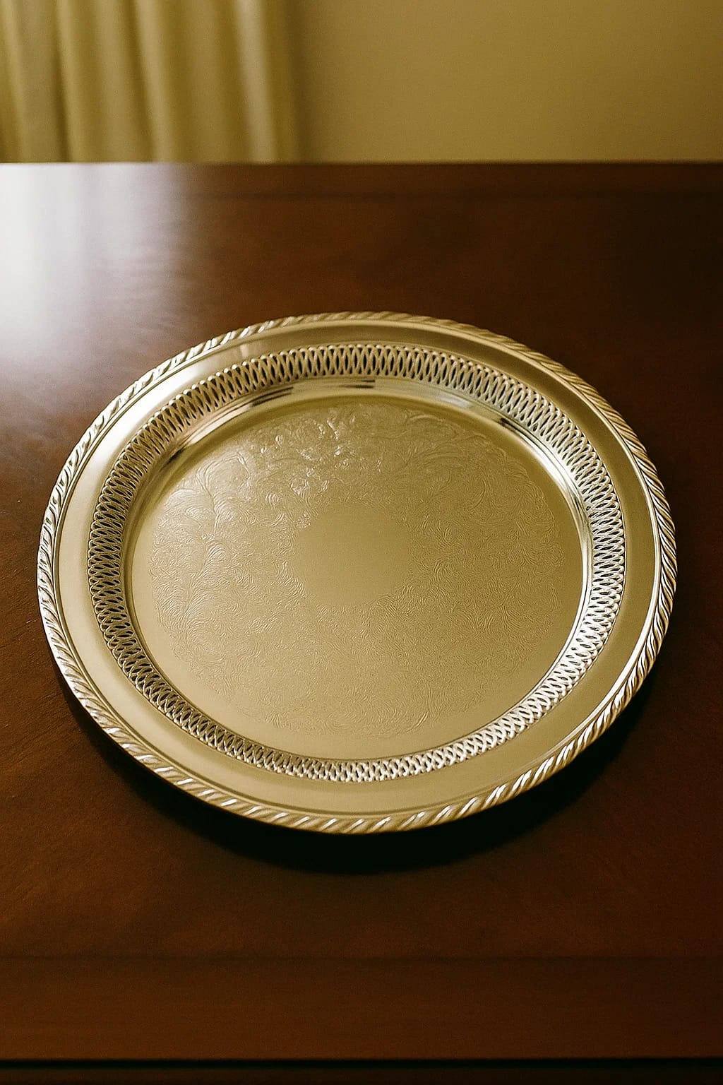 Vintage Oneida USA Silver-Tone Round Tray — Ornate Serving Dish